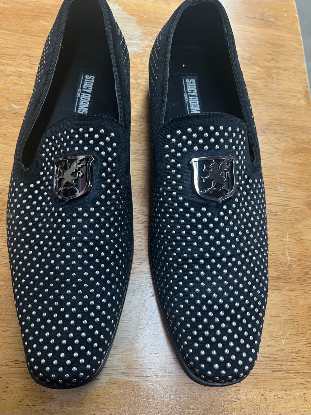 Stacy Adams Black Velvet Studded Slip-On Loafers